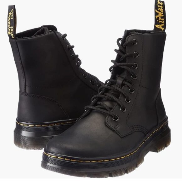 Dr. Martens - Unisex Adult Combs Leather Black Wyoming Boots - Woman's US 6 - Picture 1 of 10